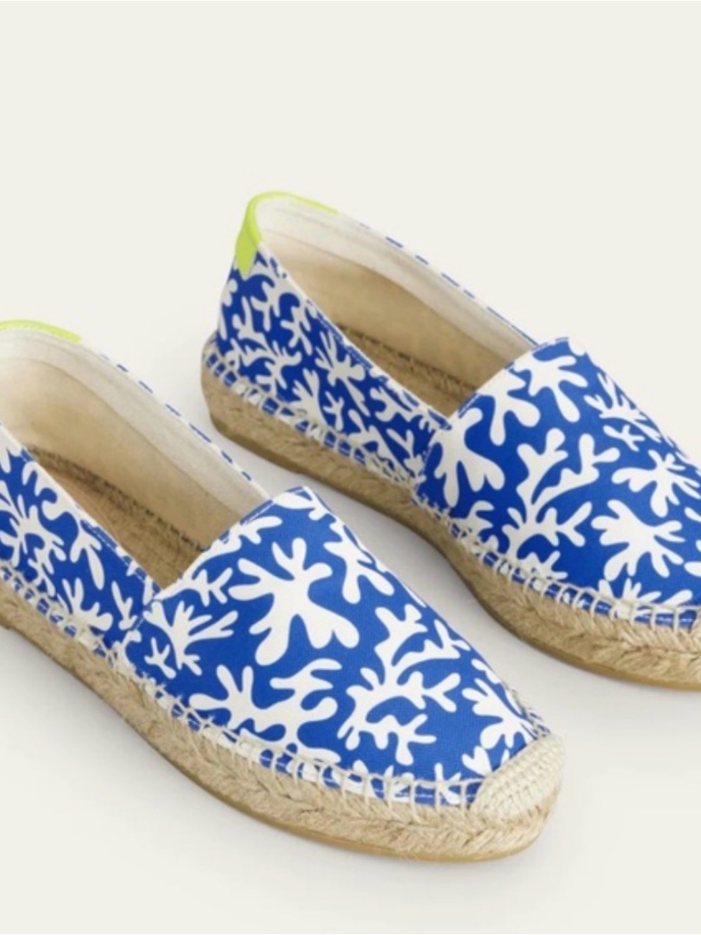 Boden Classic Flat Espadrilles in a Moroccan blue coral print